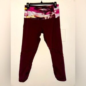 Women's Burgundy and Multicolor High-Waist Leggings